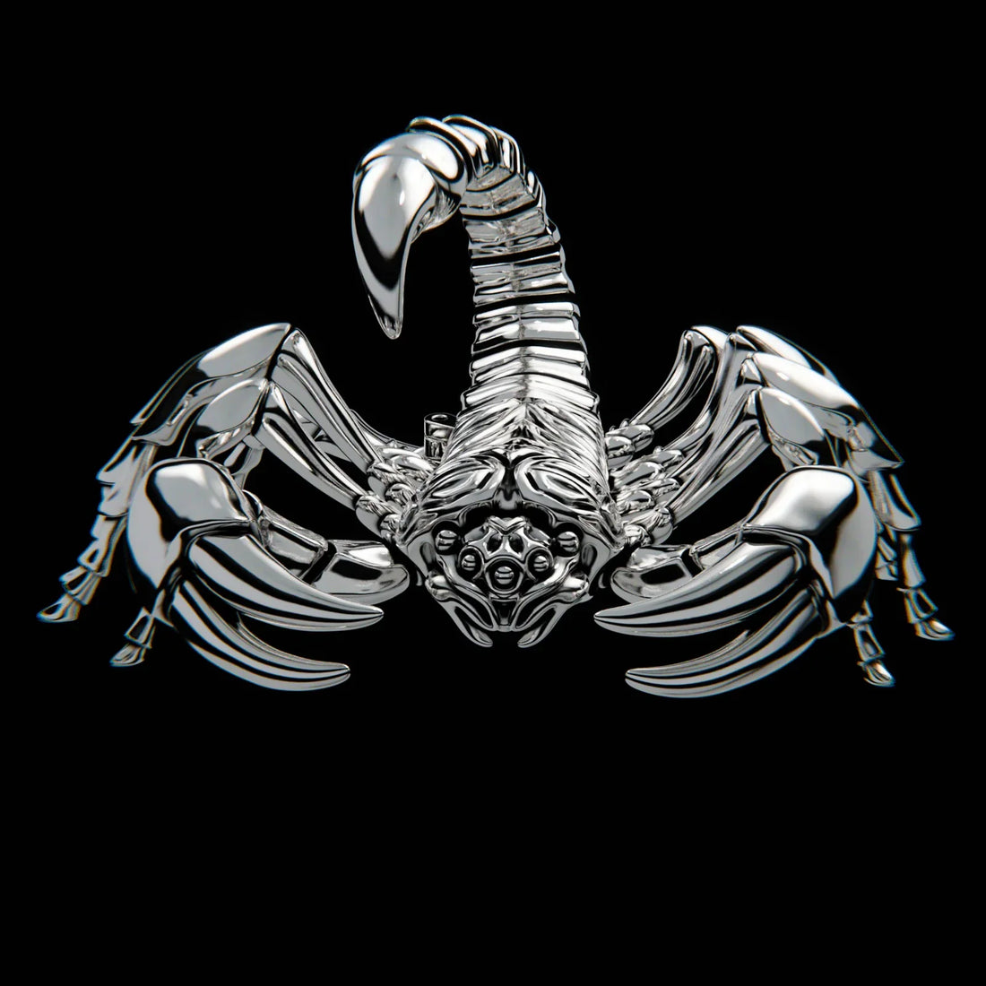 GINTON Scorpio Lighter in polished sterling silver—sculptural scorpion form, heavy dark luxury object.