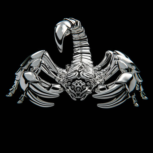 GINTON Scorpio Lighter in polished sterling silver—sculptural scorpion form, heavy dark luxury object.