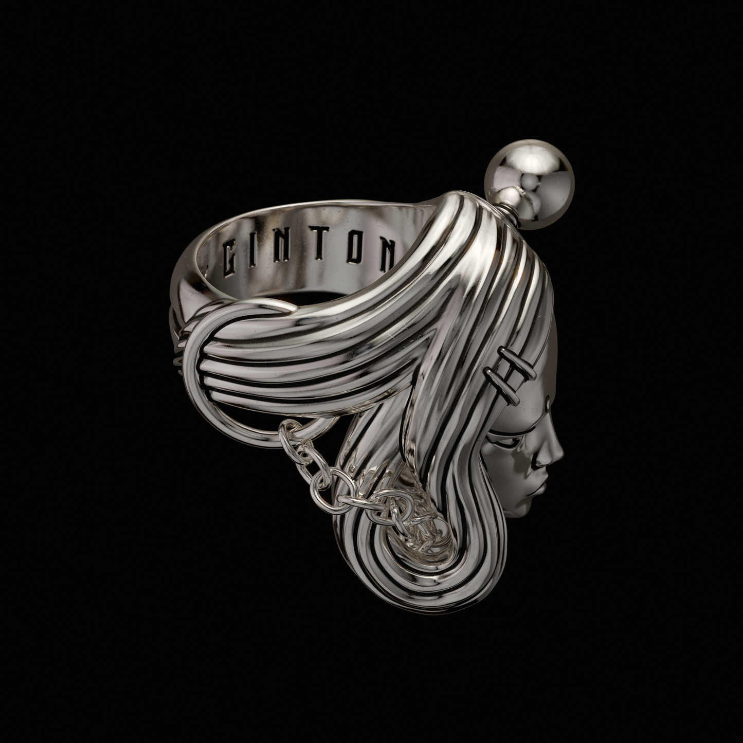 Ginton x Krylev Limited Time Collaboration piece Solid 925 Sterling Silver Ring with moving neck guard. A ring to represent the duality within - for better or for worse. Made to Order in The U.S.A. Ordering will only be available until the end of July. Item will begin shipping in August. 