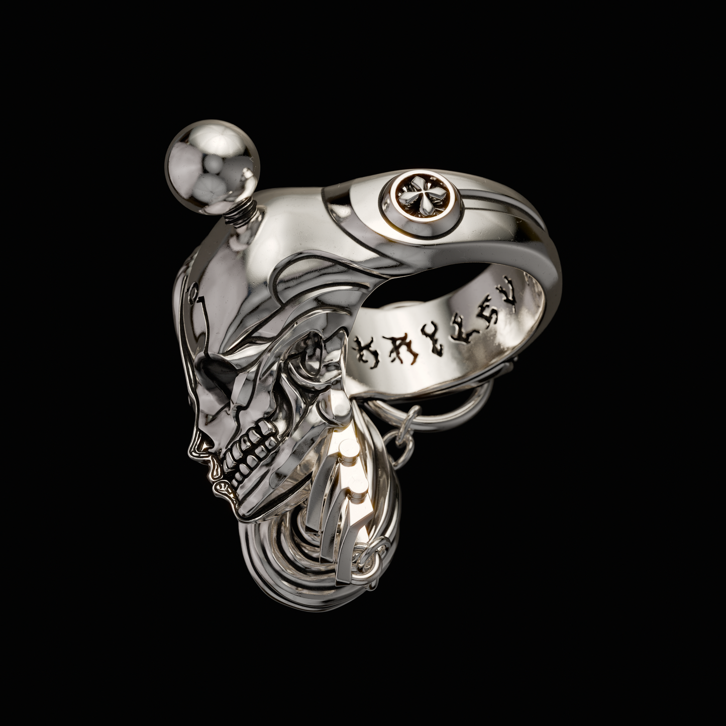 Ginton x Krylev Limited Time Collaboration piece Solid 925 Sterling Silver Ring with moving neck guard. A ring to represent the duality within - for better or for worse. Made to Order in The U.S.A. Ordering will only be available until the end of July. Item will begin shipping in August. 