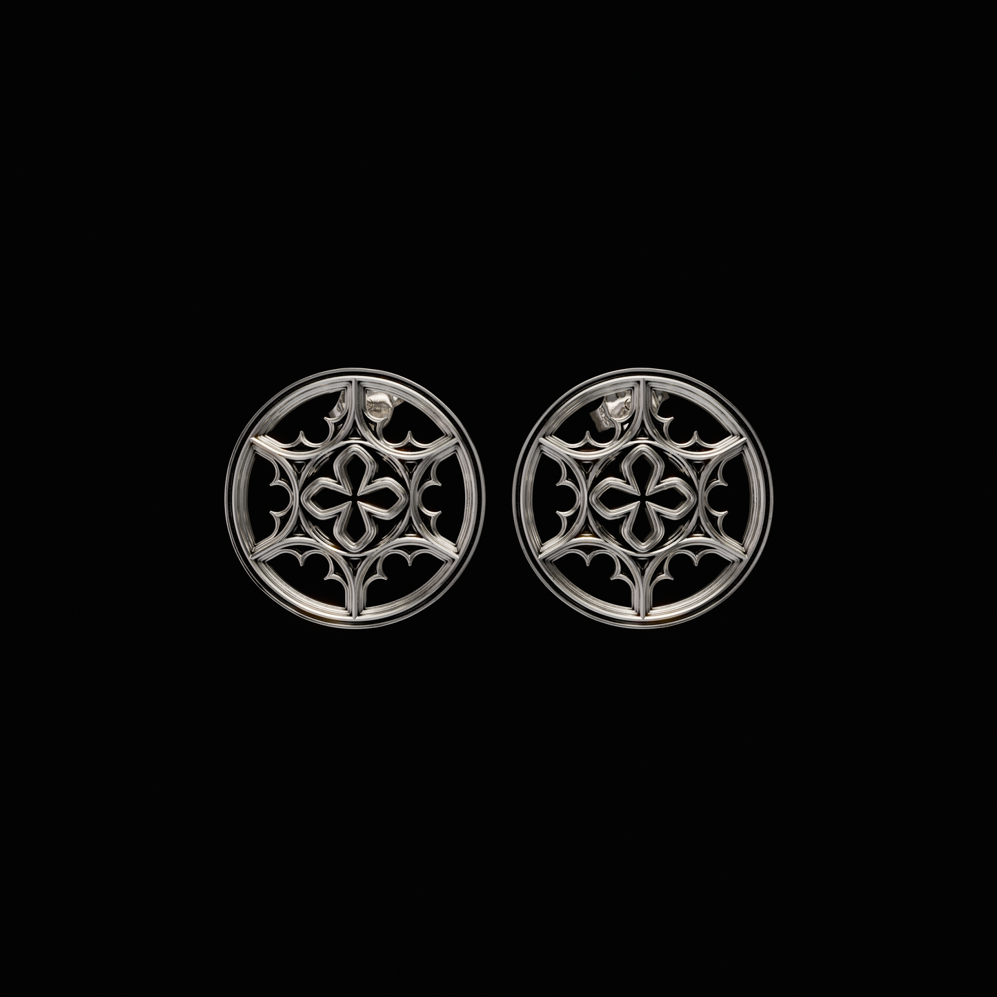 925 Sterling Silver Hoops.Earrings from the Gothic Quarters Collection. Approximately 0.8 in diameter. One size. Each earring is independently polished, inspected and made to last a lifetime. Made in U.S.A. For a limited time only. Front view.