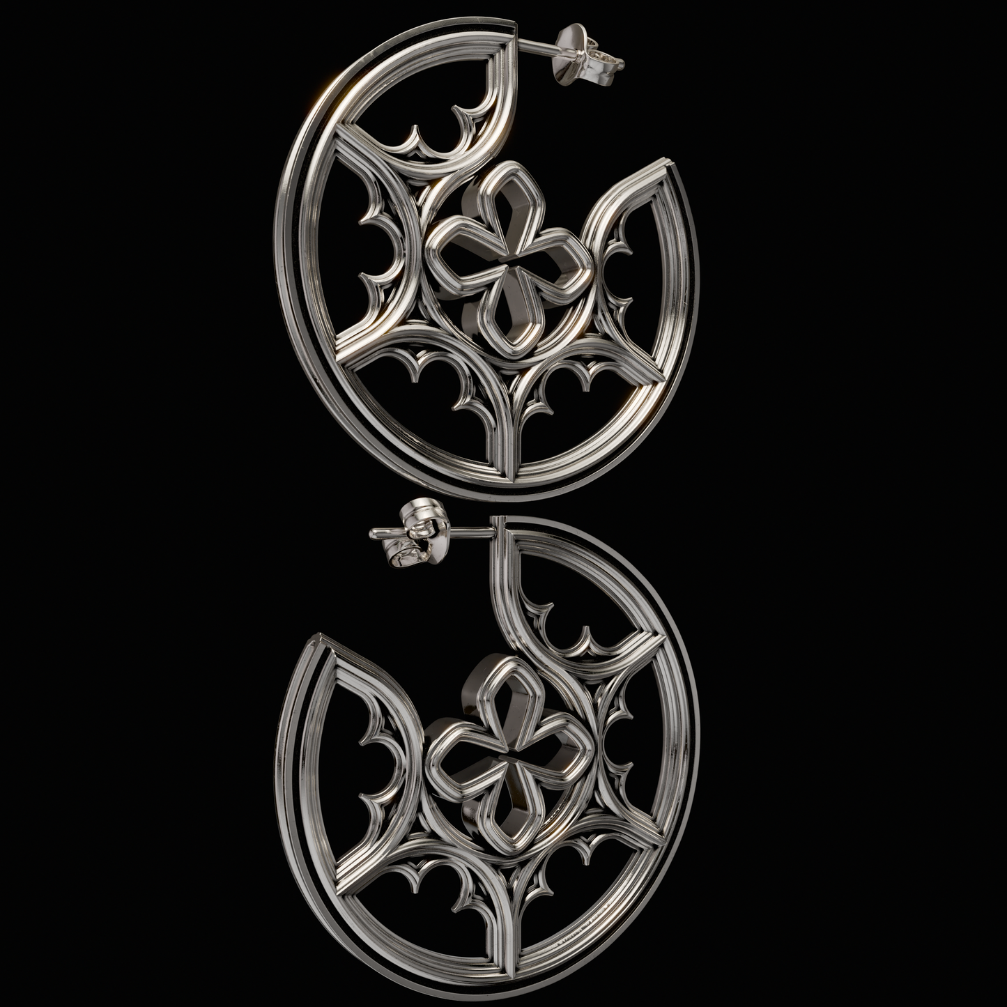 925 Sterling Silver Hoops. Make a statement with your side profile with Hoops from the Gothic Quarters Collection. Approximately 2in in diameter. One size. Each Hoop is independently polished, inspected and made to last a lifetime. Made in U.S.A.For a limited time only.