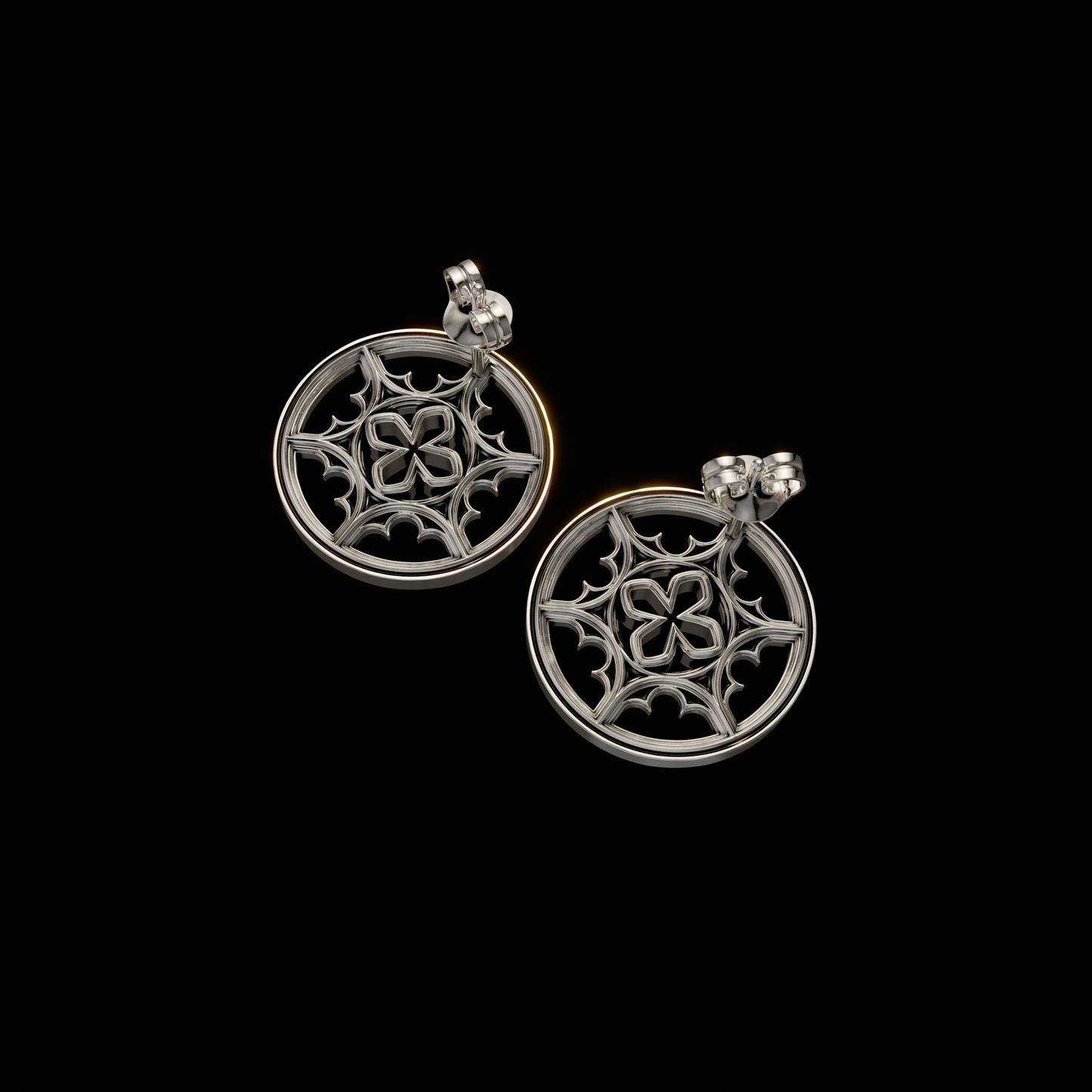 925 Sterling Silver Hoops.Earrings from the Gothic Quarters Collection. Approximately 0.8 in diameter. One size. Each earring is independently polished, inspected and made to last a lifetime. Made in U.S.A. For a limited time only. Back View.