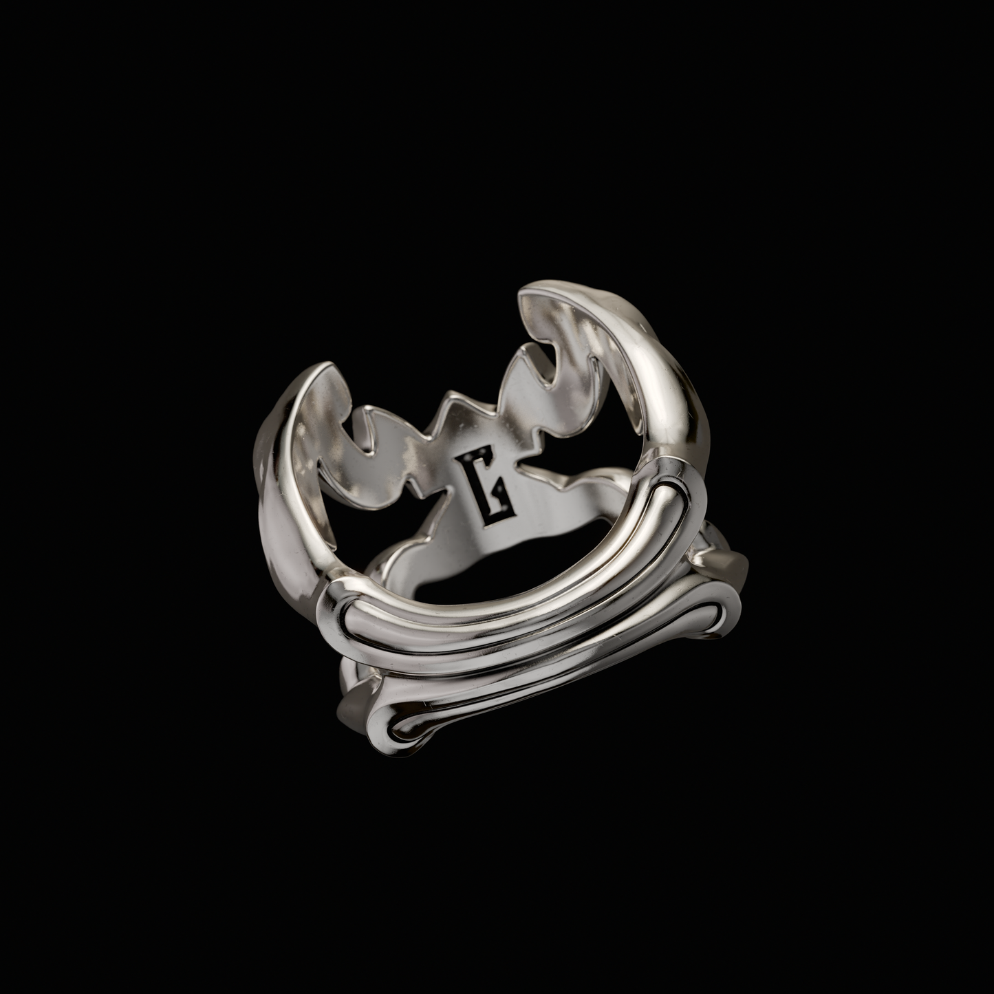 Solid 925 Sterling Silver Ring.Design inspired by expressions of traditional Japanese Oni Masks. Each ring is independently polished, inspected and made to last a lifetime. Made in U.S.A. For a limited time only. Back View.