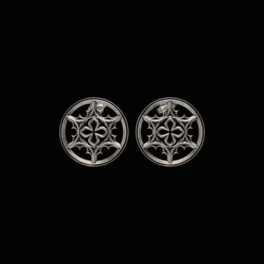 925 Sterling Silver Hoops.Earrings from the Gothic Quarters Collection. Approximately 0.8 in diameter. One size. Each earring is independently polished, inspected and made to last a lifetime. Made in U.S.A. For a limited time only. Front view. 