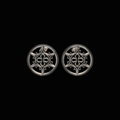 925 Sterling Silver Hoops.Earrings from the Gothic Quarters Collection. Approximately 0.8 in diameter. One size. Each earring is independently polished, inspected and made to last a lifetime. Made in U.S.A. For a limited time only. Front view. 