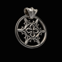 Load image into Gallery viewer, Solid 925 Sterling Silver Pendant.Pendant from the Gothic Quarters collection. Sizes available in Small (1in diameter) and Large (2.5in diameter) Each pendant is independently polished, inspected and made to last a lifetime. Made in U.S.A.For a limited time only.Pendant only - please send a message to order with chain. Side View.
