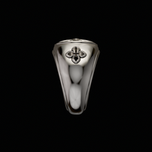 Load image into Gallery viewer, Solid 925 Sterling Silver Ring.Signet Ring from the Gothic Quarters Collection. Each ring is independently polished, inspected and made to last a lifetime. Made in U.S.A.For a limited time only. Side View. 
