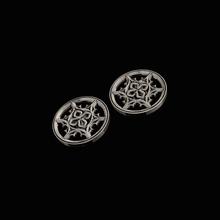 Load image into Gallery viewer, 925 Sterling Silver Hoops.Earrings from the Gothic Quarters Collection. Approximately 0.8 in diameter. One size. Each earring is independently polished, inspected and made to last a lifetime. Made in U.S.A. For a limited time only. Side View. 
