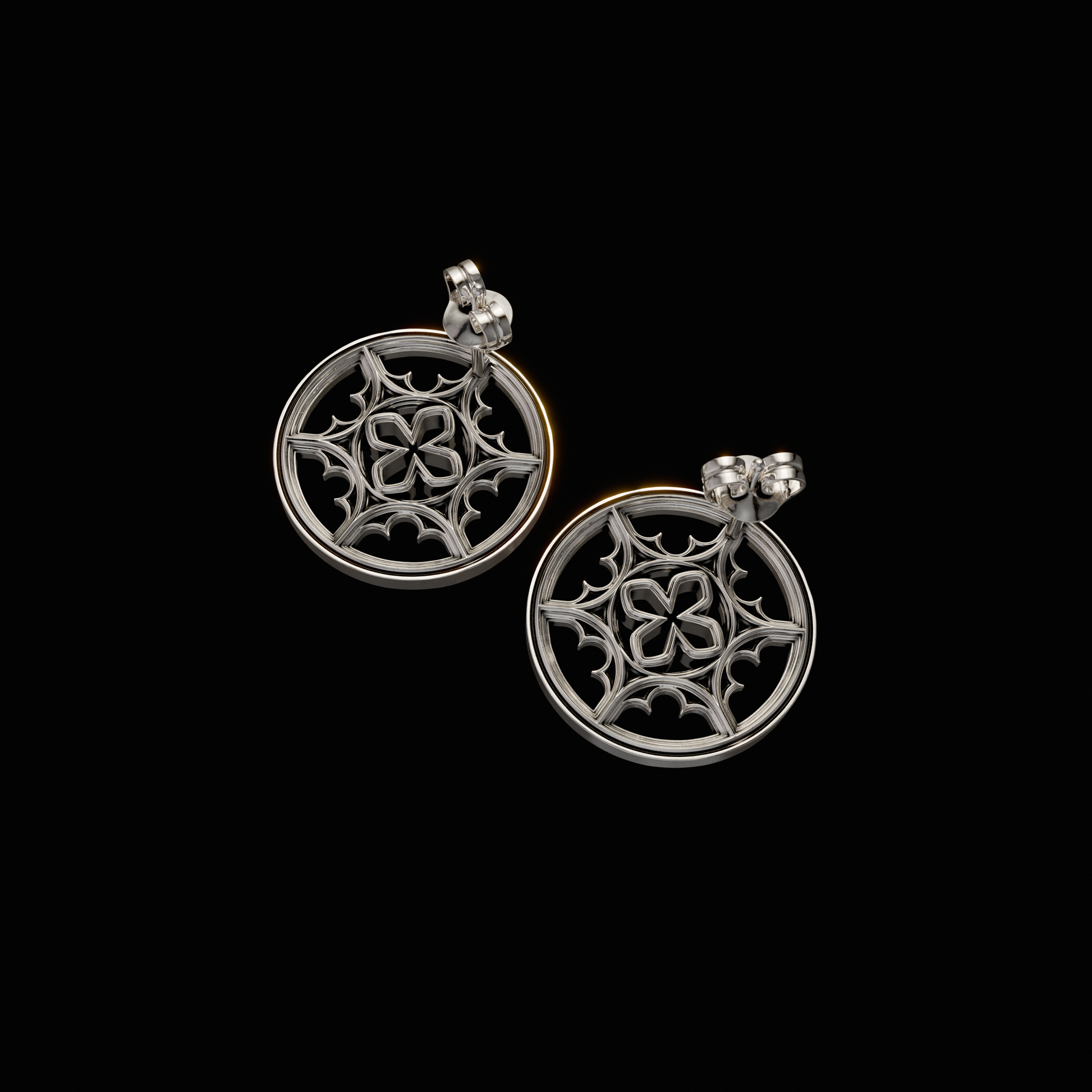 925 Sterling Silver Hoops.Earrings from the Gothic Quarters Collection. Approximately 0.8 in diameter. One size. Each earring is independently polished, inspected and made to last a lifetime. Made in U.S.A. For a limited time only. Back View. 