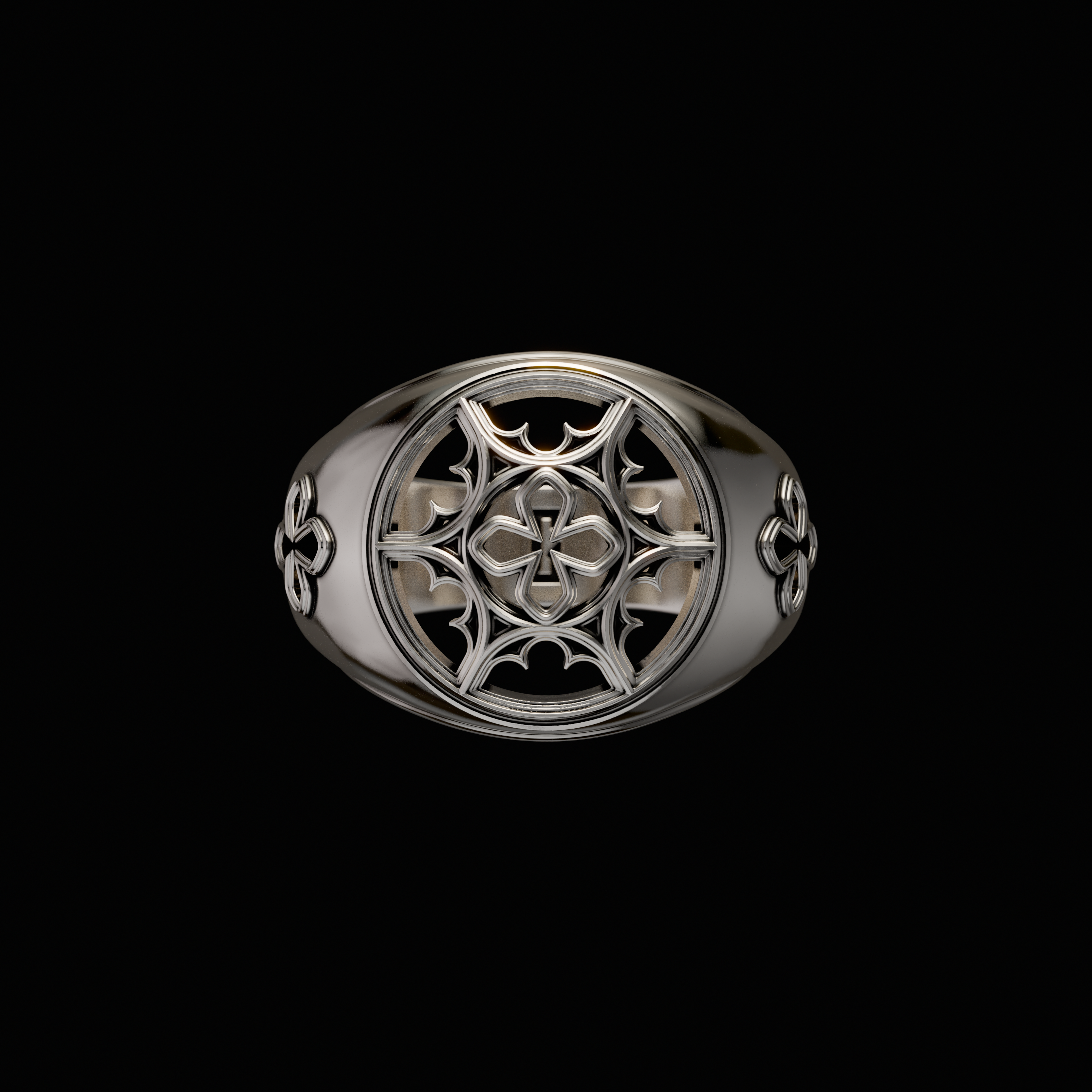 Solid 925 Sterling Silver Ring.Signet Ring from the Gothic Quarters Collection. Each ring is independently polished, inspected and made to last a lifetime. Made in U.S.A.For a limited time only. Front View. 