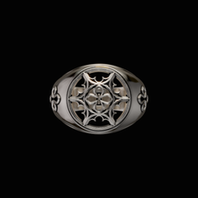 Load image into Gallery viewer, Solid 925 Sterling Silver Ring.Signet Ring from the Gothic Quarters Collection. Each ring is independently polished, inspected and made to last a lifetime. Made in U.S.A.For a limited time only. Front View. 
