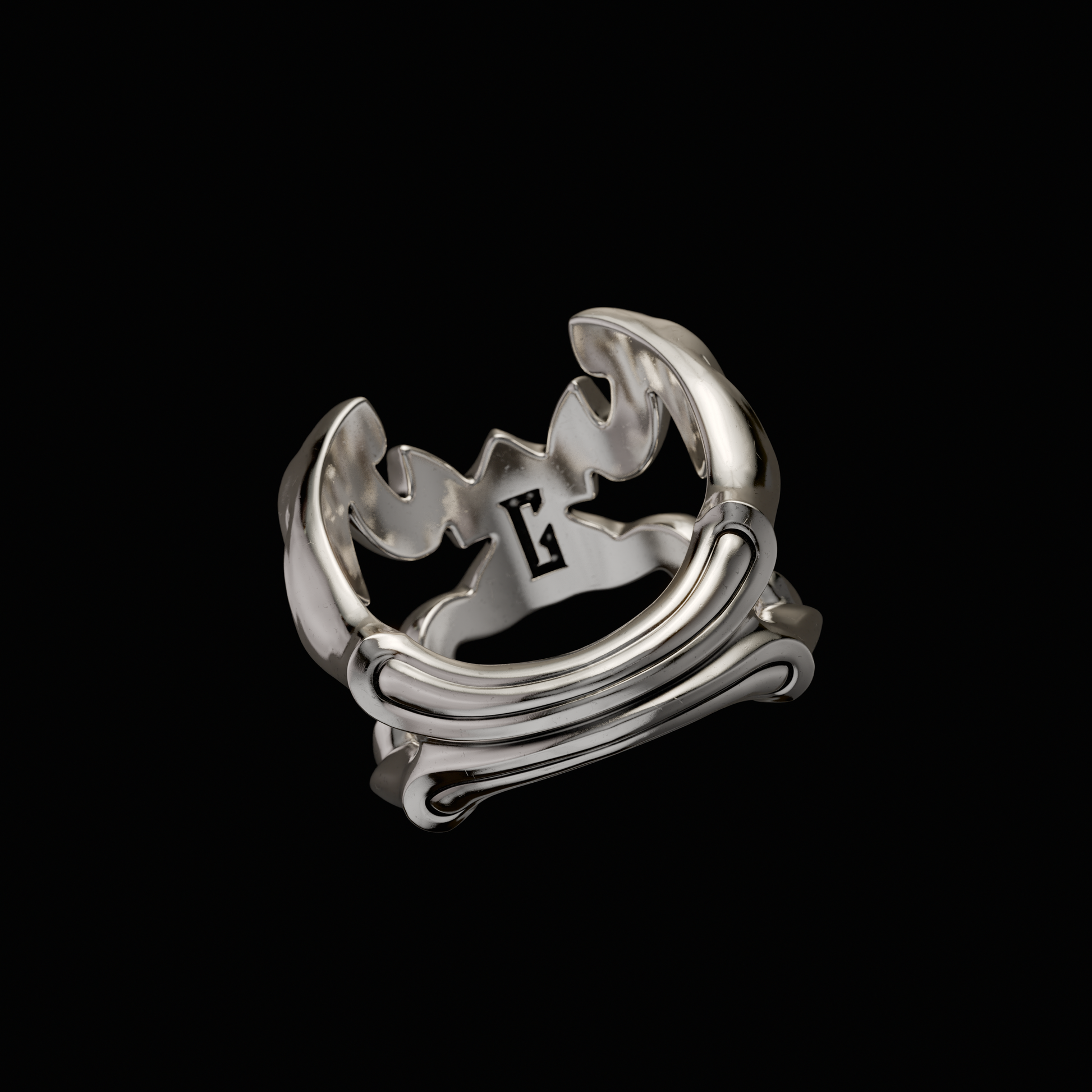 Solid 925 Sterling Silver Ring.Design inspired by expressions of traditional Japanese Oni Masks. Each ring is independently polished, inspected and made to last a lifetime. Made in U.S.A. For a limited time only. Back View.